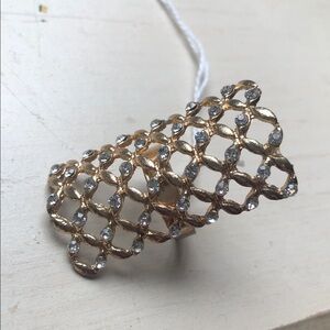 Elegant Gold and Silver Mesh Ring with rhinestones